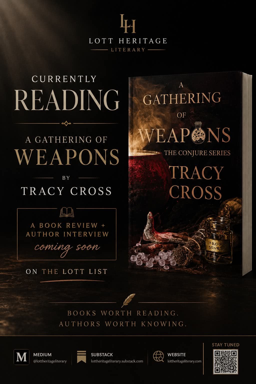 Currently reading: A Gathering of Weapons by Tracy Cross — book review and author interview coming soon on The Lott List